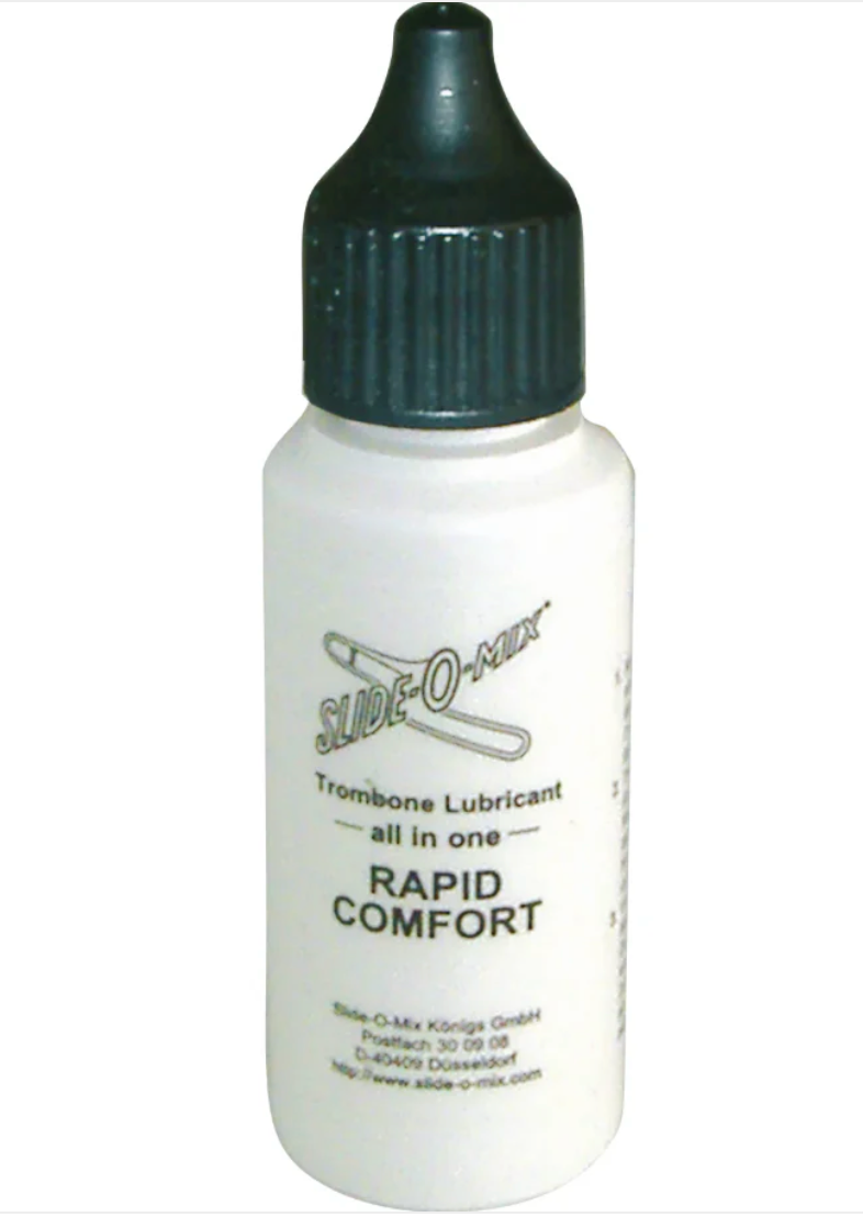 Posaunen Zugöl Rapid Comfort Slide-o-mix von Costa Instruments auf einem Bildschirmfoto, zeigt die Flasche und Produktverpackung.