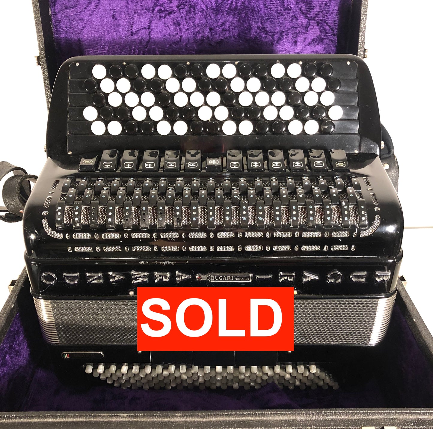 SOLD - Akkordeon Bugari Seniorfisa Armando Knopfakkordeon button accordion 13 Register 9 Register Schwarz Piano