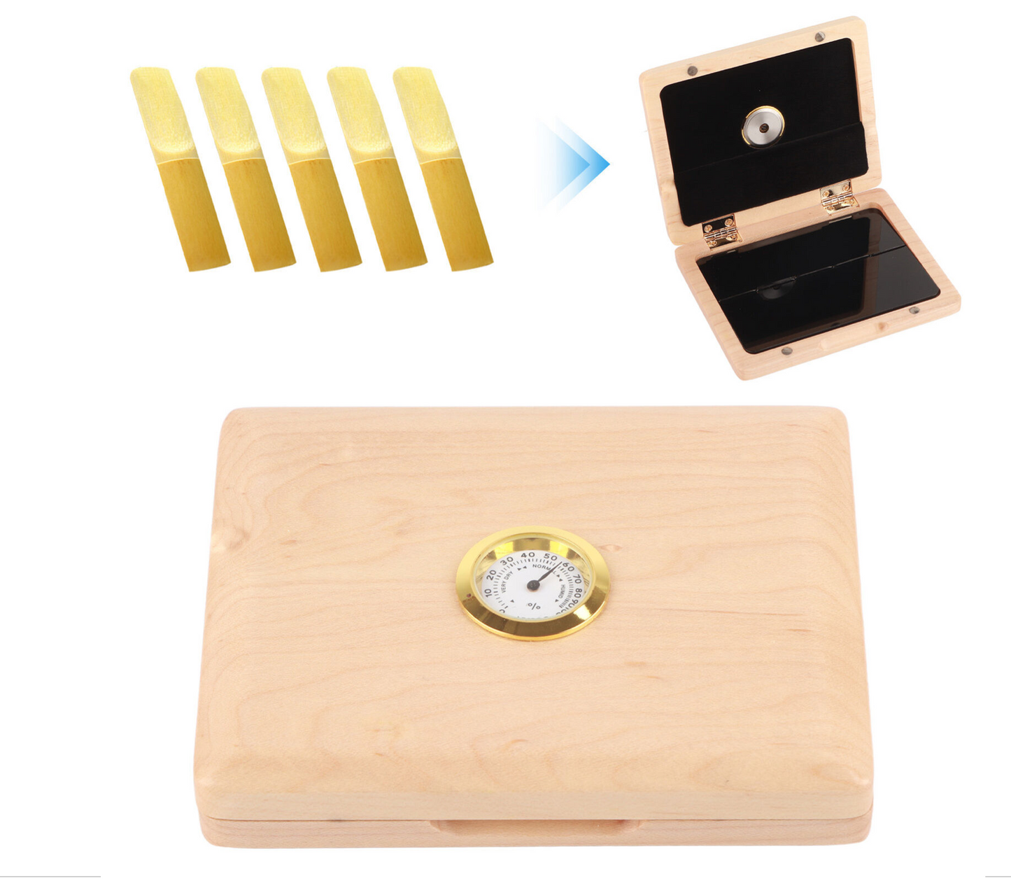 Saxophon Klarinette Blattetui Reed Case Echtholz Blatthalter Feuchtigkeitsmesser