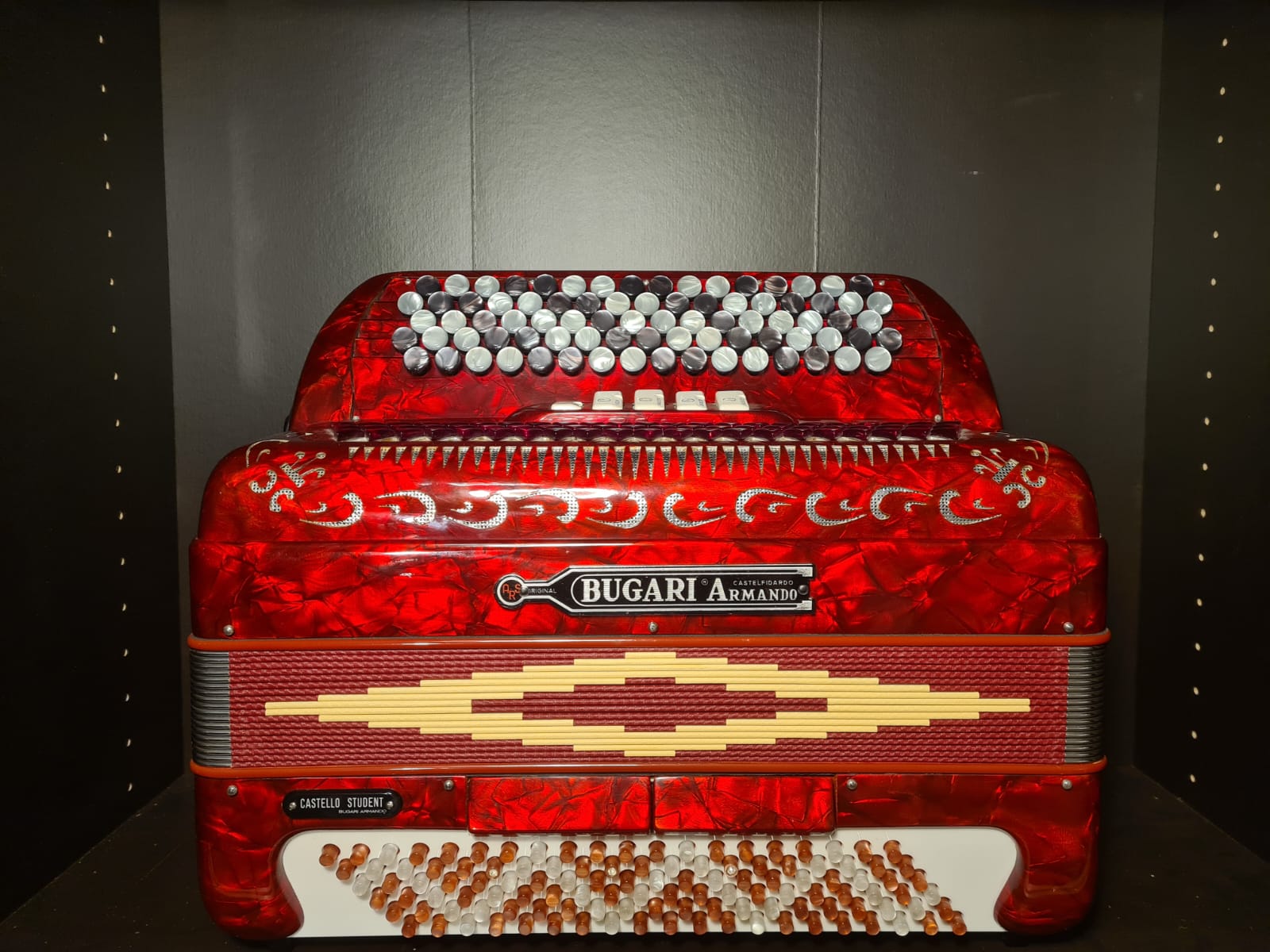 SOLD-Akkordeon Bugari Armando 5 Register 2 Bassregister Knopfakkordeon Castelo - Costa Instruments