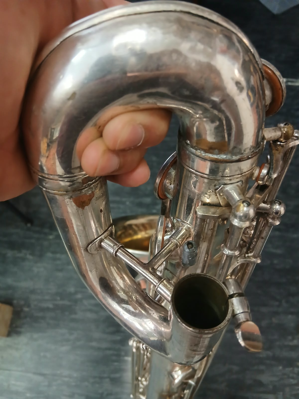 Baritonsaxophon Buescher 400 Silber Versilbert Bariton Saxophon