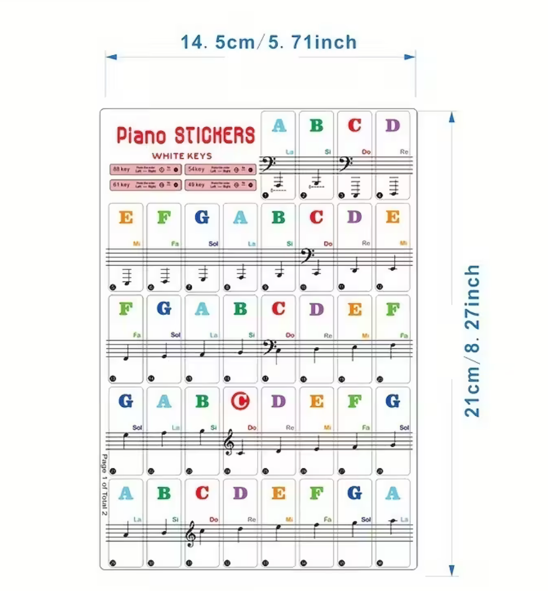 Piano stickers, musical notes, music theory, piano students, piano keys 88/61/54/49, keyboard, accordion, treble keys