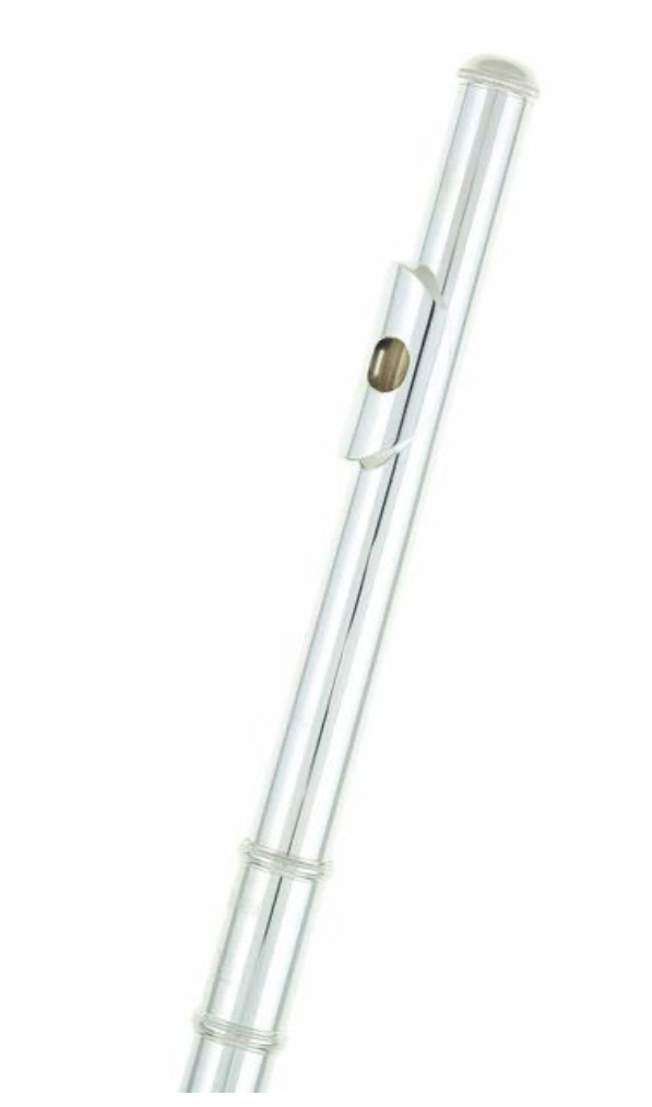 Querflöte Yamaha YFL-212 aus Blechblasinstrument, hergestellt von Costa Instruments, mit Silberfinish und Klappen.