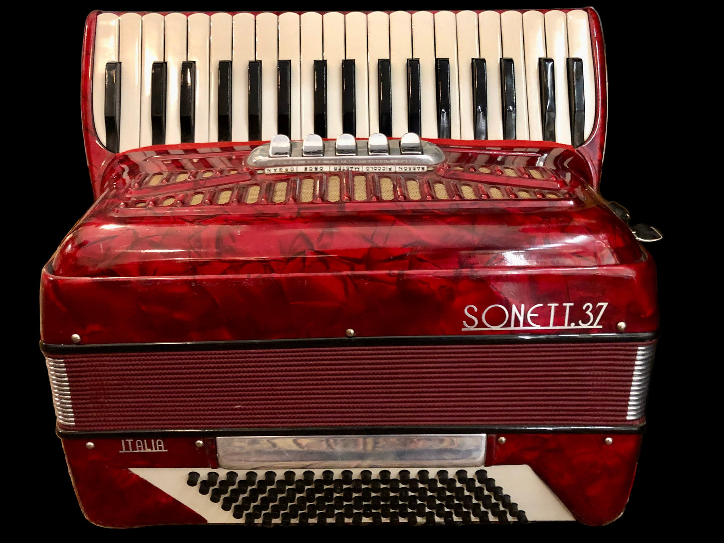 Akkordeon Crucianelli 96 bass Sonett 37 Register 5 Rot made in Italy