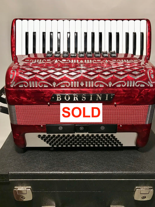 SOLD-Akkordeon Borsini 96 Bass 9 Register Italienisch Rot spielbereit Koffer LMMH