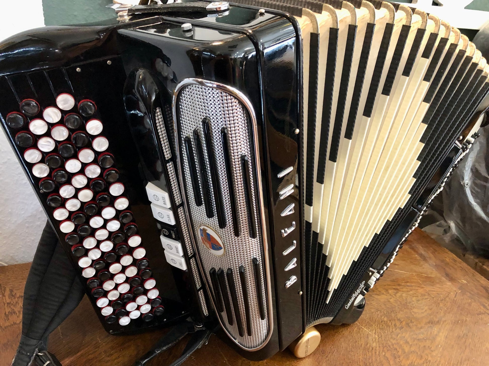 Gebrauchtes Baleani Akkordeon 120 Bass von Costa Instruments mit Knöpfen, aus Castelfidardo, mit 1 Jahr Garantie, Nahaufnahme