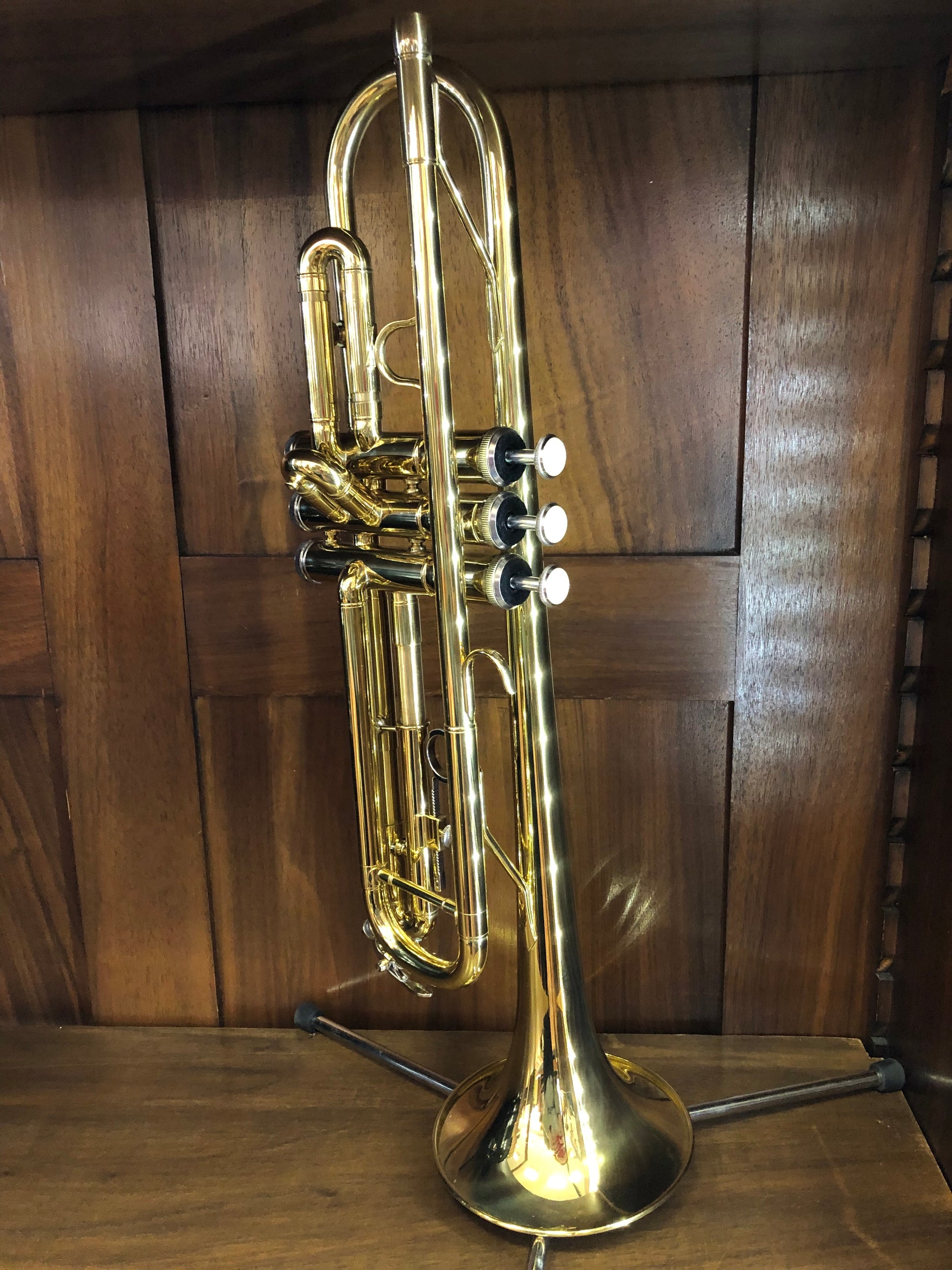 Goldene Anfänger-Trompete in Bb von Costa Instruments mit Koffer, Mundstück und Zubehör, ideal für Schüler.